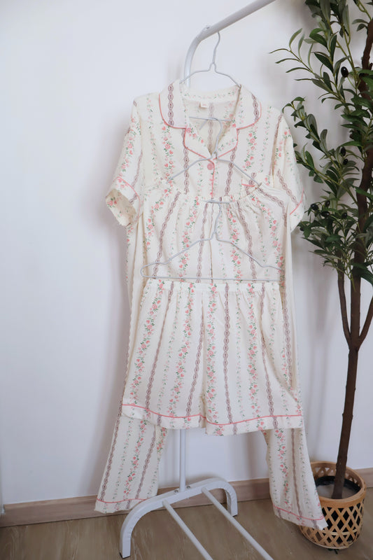 Rosy Stripes PJ Set- 3 Pcs