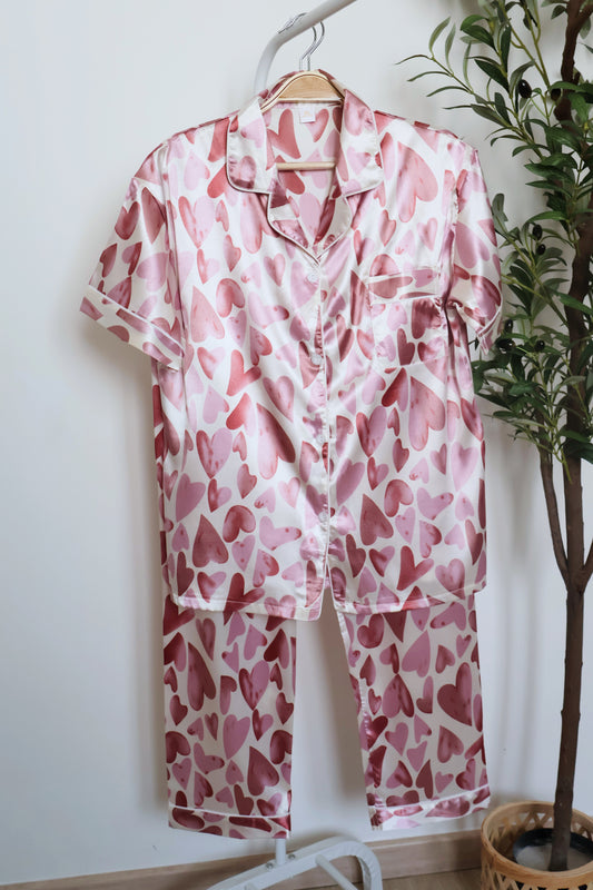 Sweetheart Pink PJ Set- Short Sleeve+Long Pants