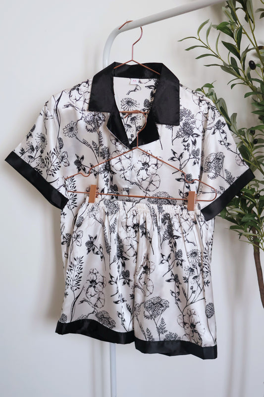 Noir Blossom PJ Set- Short Sleeve+Short Pants